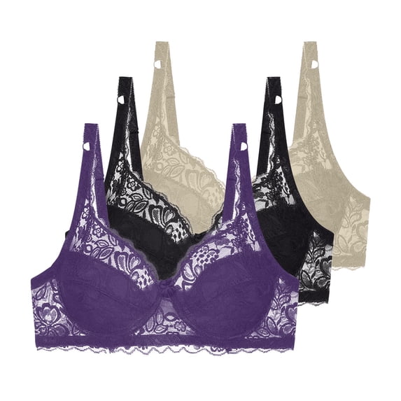 Riecok Full Coverage Bras for Women Lace 3 Pack Underwire Bras Plus Size Push Up Bras Breathable Comfortable Bras