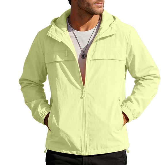 Riecok Full Zip Jacket Men Long Sleeve Sun Protection Coats Lightweight Breathable Hooded Tops Fishing Workout Outerwear Green M