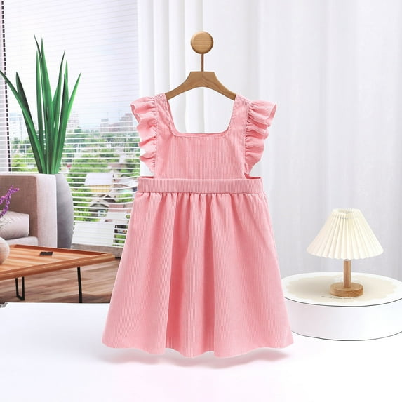 Riecok Girls 2-10Yrs Corduroy Sleeveless Princess Dress Solid Color Round Neck Vest Dress Casual Spring Autumn Outfit Pink 4-5Years