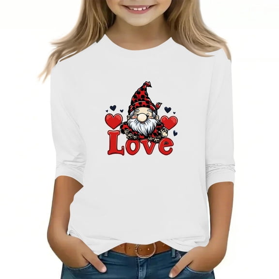 Riecok Girls 3/4 Sleeve Tops Valentine's Day Crewneck Pullover Shirts Breathable Tees Dressy Summer Blouses