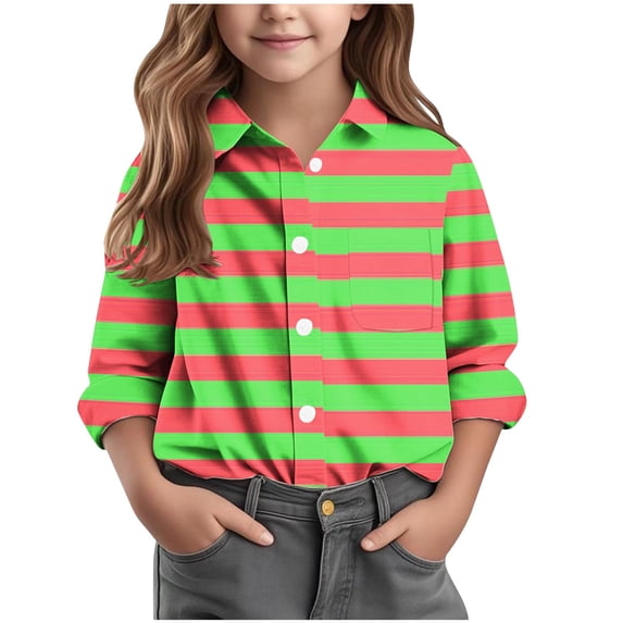 Riecok Girls Button down Shirt Lapel Collared Plaid Print Button up Blouse Long Sleeve Basic Trendy Tops
