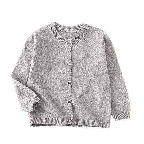 Riecok Girls Cardigan Crewneck Long Sleeve Knit Solid Color Button down Kint Sweaters Gray 2-3 Years
