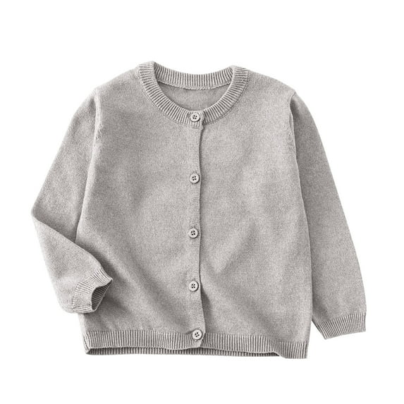 Riecok Girls Cardigan Crewneck Long Sleeve Knit Solid Color Button down Kint Sweaters Gray 7-8 Years