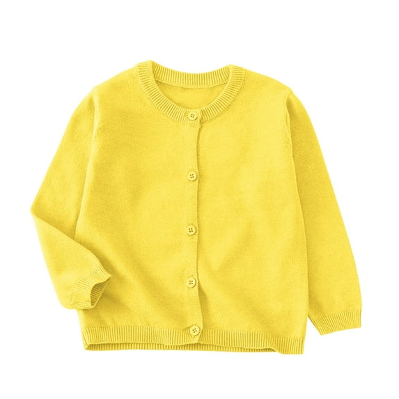 Riecok Girls Cardigan Crewneck Long Sleeve Knit Solid Color Button down Kint Sweaters Yellow 4-5 Years