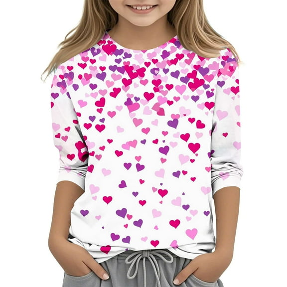 Riecok Girls Graphic Hoodie Sweatshirt 3/4 Sleeve Crewneck Casual Fit Device Loose Comfy Soft Trendy Clothes Winter&nbsp;Clothes Older Children Pullover Multicolor 4 T