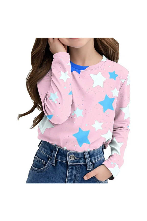 Girls Graphic Hoodies Long Sleeve Crew Neck Casual Soft All-match Spring Clothes 2025 Warm Sports Shirt Trendy Outfits Sweatshirt Older Children Pullover Pink 11 T