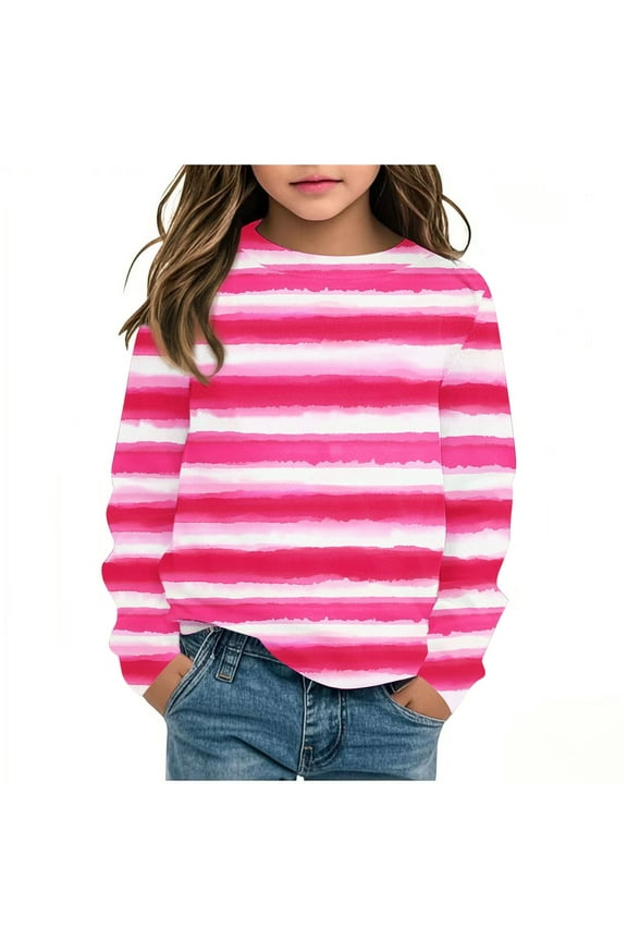 Girls Graphic Hoodies Long Sleeve Crew Neck Casual Soft Warm Spring Clothes 2025 Basic Sports Shirt Trendy Clothes Sweatshirt Older Children Pullover Hot Pink 150