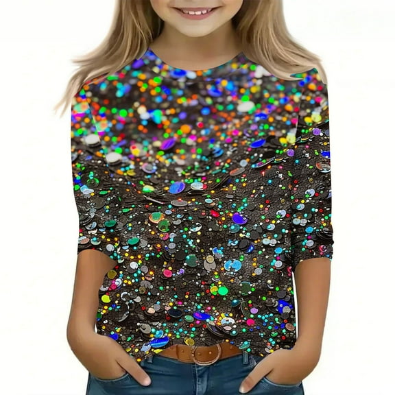 Riecok Girls Hooded Sweatshirts 3/4 Sleeve Crewneck Casual Soft Warm Spring Clothes Basic Lightfleece Lined Tops Trendy Clothes Winter Clothes Older Children Pullover Coffee 9 T