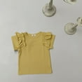 thumbnail image 1 of Riecok Girls Kid Tough T-Shirt Comfortable Girl Ruffle Sleeve Solid Color Western Style Top Fashion Loose Western Style Top Indoor Outdoor Party Performance Yellow 110, 1 of 3