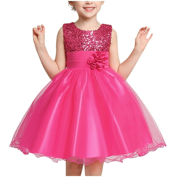 Riecok Girls Kids Wedding Party Petals Bowknot Flower Dress Turquoise 130 Sleeveless Round-Neck Ruffled Lace Embroidery Summer Princess Bow Skirt Indoor Outdoor Party Performance Pink 6 Years