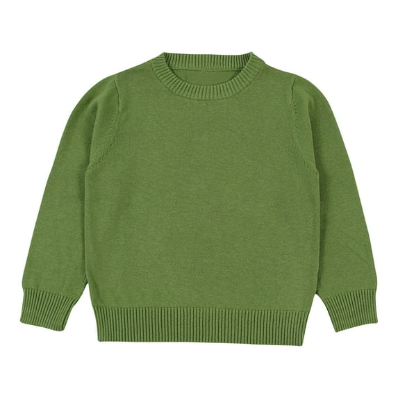 Riecok Girls Kids Winter Sweater Crewneck Long Sleeve Solid Color Fall Winter Warm Pullover Sweater Green 7-8 Years