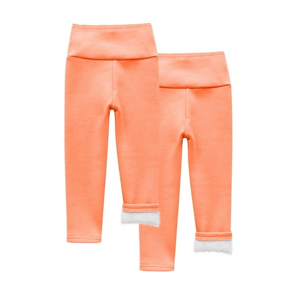 Riecok Girls Leggings 2 Pack High Waisted Elasticity Basic Solid Color Fashion Straight Yoga Pants Orange 2 Years