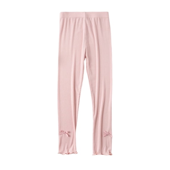 Riecok Girls Leggings High Waisted Elasticity Basic Solid Color Fashion Straight Yoga Pants Pink 4-5 Years