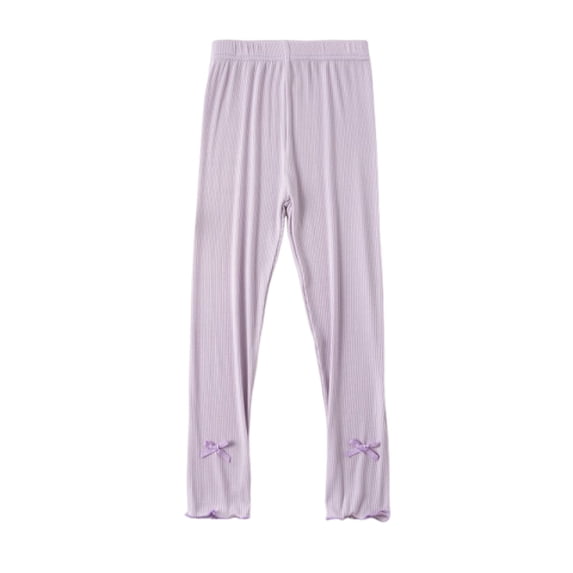 Riecok Girls Leggings High Waisted Elasticity Basic Solid Color Fashion Straight Yoga Pants Purple 3-4 Years