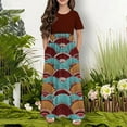 thumbnail image 1 of Riecok Girls Retro Print Short Sleeve Summer Casual Long Dress for Tween Big Kids (4-14 Years) Round Neck with Pockets Comfortable Outfit Brown 5 Years, 1 of 5