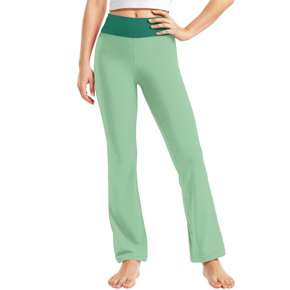 Riecok Girls Seamless Leggings High Waisted Elasticity Basic Solid Color Fashion Straight Yoga Pants Green 12 Years