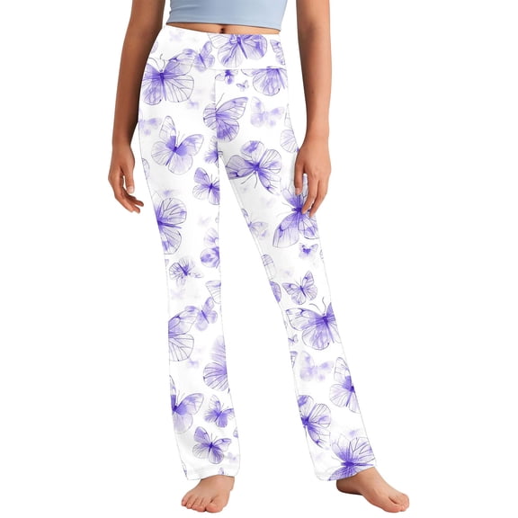 Riecok Girls Seamless Leggings High Waisted Elasticity Cute Butterfly Printed Fashion Straight Yoga Pants Multicolor 2 Years