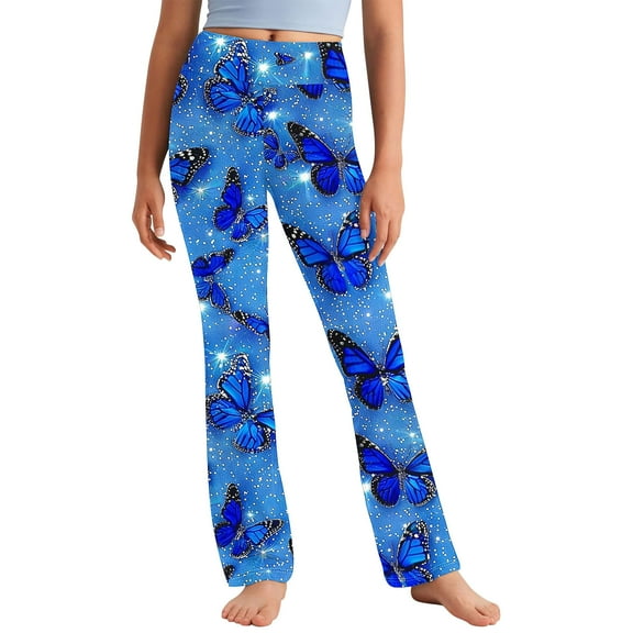 Riecok Girls Seamless Leggings High Waisted Elasticity Cute Butterfly Printed Fashion Straight Yoga Pants Multicolor 5 Years