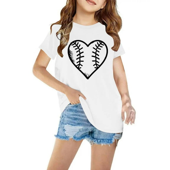 Riecok Girls Short Sleeve T Shirts Kids Round Neck All-match Comfortable Soft Fashion Undershirts Tee Shirt Top Kids Blouse White 9 T