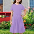 thumbnail image 1 of Riecok Girls Simple Tie-Dye Graphic Pocket Short Sleeve Ruffle Long Maxi Dress Tween Casual Summer Kids Fashion Purple 7 Years, 1 of 9