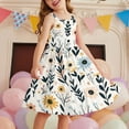 thumbnail image 1 of Riecok Girls Sleeveless Button Down Tiered Dress 2-12 Comfortable Lightweight Breathable Flowy Summer Vacation Round Neck Floral Print Layered Light Big Flowers with Pockets Kids Dress Multicolor 140, 1 of 6
