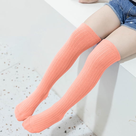 Riecok Girls Socks Solid Color High Tube Socks Middle Tube Socks Over Knee Long Socks All-match Comfort Socks for School Kids Cotton Socks Breathable Orange 3 Years