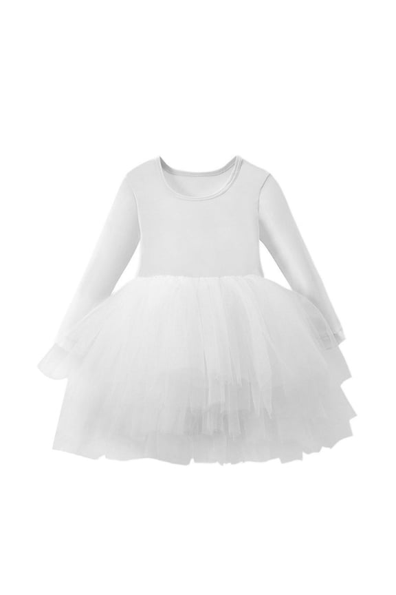 Girls' Sparkly Ballet Dress Long Sleeve Leotard Set - Twirly Dancewear for Ages 2-6 Years White 3-4 Years