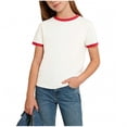 thumbnail image 1 of Riecok Girls T Shirts Short Sleeve Crewneck Pullover Solid White Tees Lightweight Summer Versatile Tops, 1 of 7