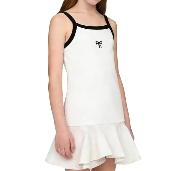 Riecok Girls Tennis Dress Summer Crewneck Sleeveless Ruffle Spaghetti Strap Mini Dresses Solid Vacation Clothes