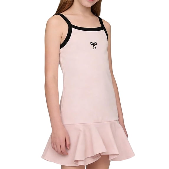 Riecok Girls Tennis Dress Summer Crewneck Sleeveless Ruffle Spaghetti Strap Mini Dresses Solid Vacation Clothes