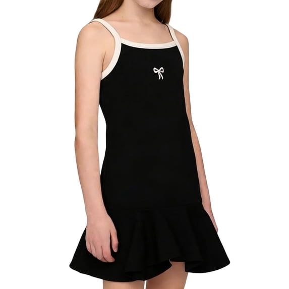 Riecok Girls Tennis Dress Summer Crewneck Sleeveless Ruffle Spaghetti Strap Mini Dresses Solid Vacation Clothes