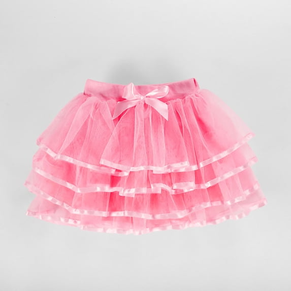 Riecok Girls Tiered Skirt Elastic Waist Mesh Princess Puffy Skorts Layered Lightweight Bow Tiered Skirt Watermelon Red 2-3Years