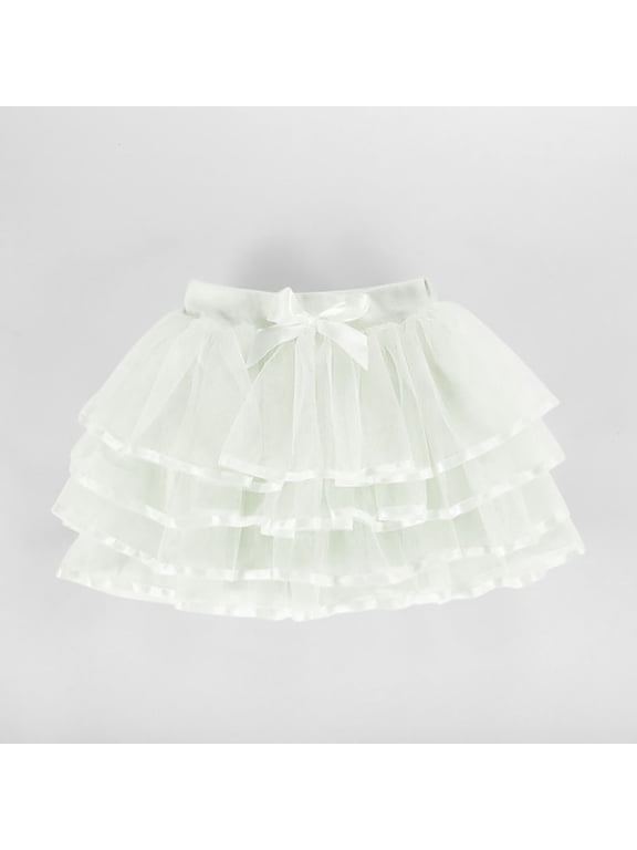 Girls Tiered Skirt Elastic Waist Mesh Princess Puffy Skorts Layered Lightweight Bow Tiered Skirt White 3-4Years