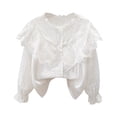 thumbnail image 1 of Riecok Girls White Blouse with Collar Ruffle Solid Button up Blouse Long Sleeve Lightweight Basic Dress Tops, 1 of 3
