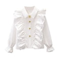 thumbnail image 1 of Riecok Girls White Ruffle Shirt Lapel Collared Solid Button down Blouse Long Sleeve Breathable Basic Dressy Tops, 1 of 4