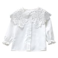 thumbnail image 1 of Riecok Girls White Shirt Ruffle Lapel Collared Solid Button up Blouse Long Sleeve Lightweight Basic Dress Tops, 1 of 3