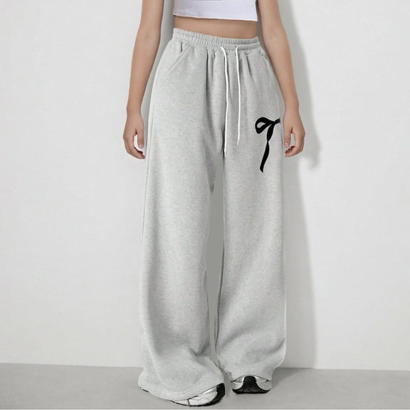 Riecok Girls Wide Leg Sweatpants Waisted Drawstring with Pockets Solid Color Casual Trackpants Gray 12 Years