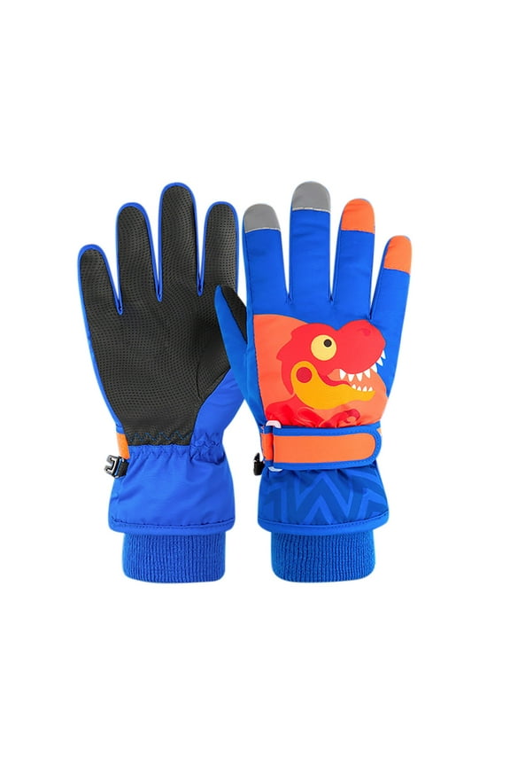 Gloves for Kids Water Resistant Elastic Wrist Dinosaur Print Snowboard Warm Mittens for Boys Girls Blue 9 Years