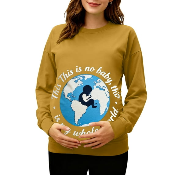 Riecok Graphic Maternity Sweatshirt Crewneck Pullover Funny Printed Long Sleeve Tops Loose Pregnant Outwear
