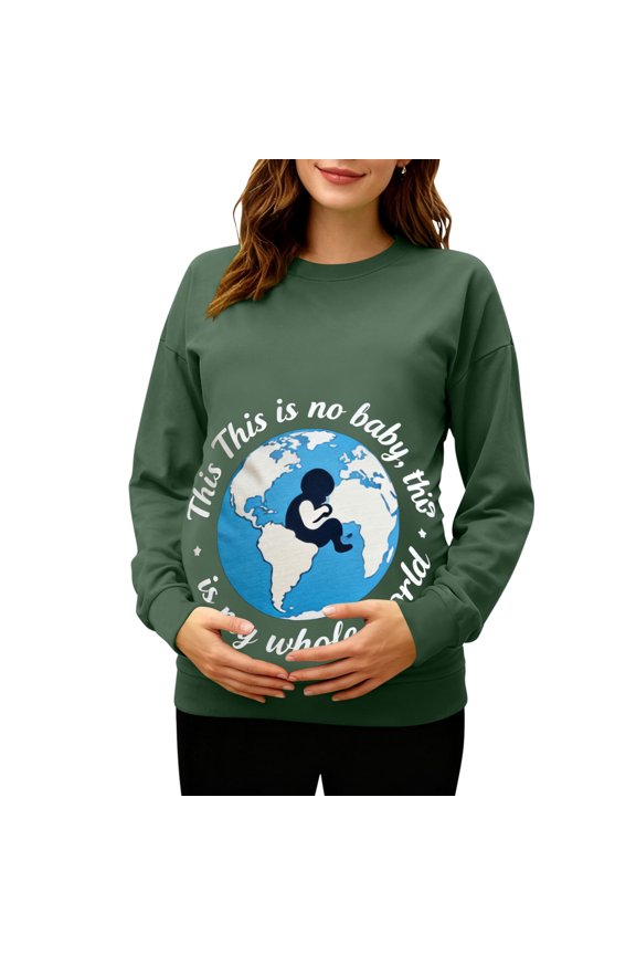 Graphic Maternity Sweatshirt Crewneck Pullover Funny Printed Long Sleeve Tops Loose Pregnant Outwear
