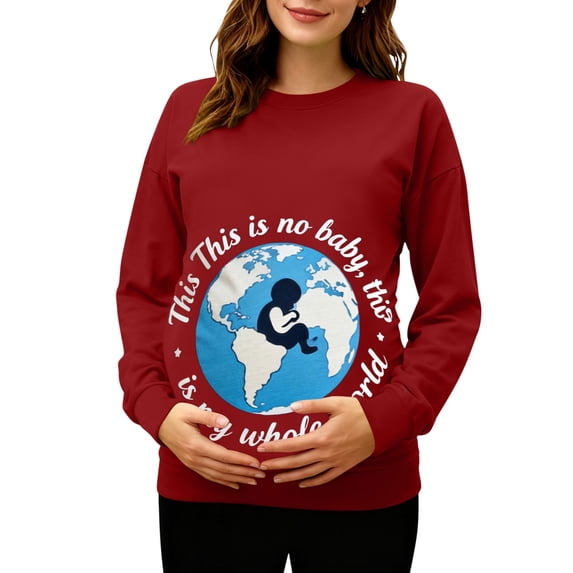 Riecok Graphic Maternity Sweatshirt Crewneck Pullover Funny Printed Long Sleeve Tops Loose Pregnant Outwear