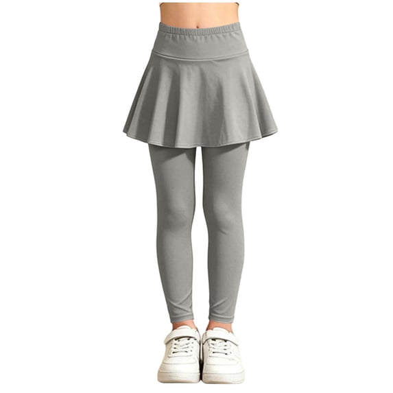 Riecok Gym Leggings for Girls High Waist Yoga Pants with Skirt Lightweight Solid Pull on Trousers Tennis Pant