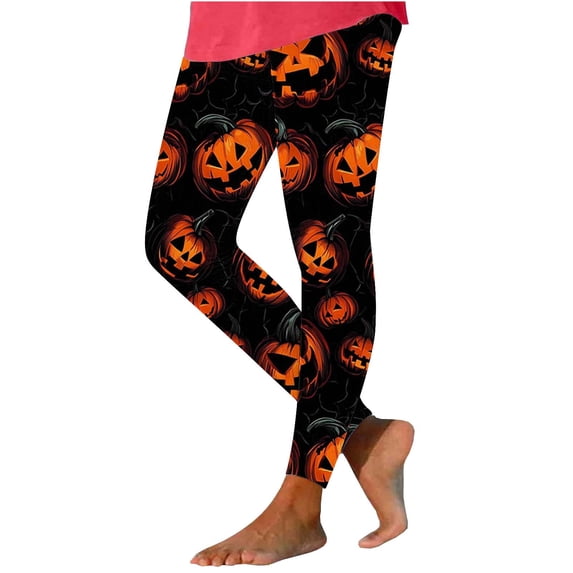 Riecok Halloween Leggings for Women High Waist Fashion Stretchy Pumpkin Print Casual Workout Athletic Yoga Pants