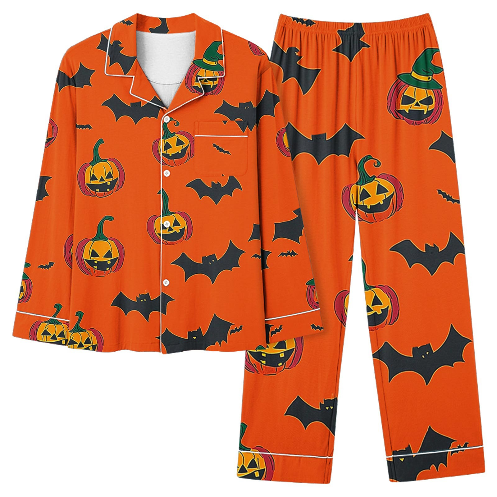 Riecok Halloween Pajama Sets For Women Pumpkin Print 2 Piece PJs Sleepwear Button Down Shirt And Pant Cozy Warm Loungewear: Shop With Context