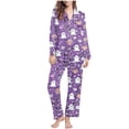thumbnail image 1 of Riecok Halloween Pajamas Women Long Sleeve Ghost print Button up Shirt and Wide Leg Pant Holiday Loungewear Outfits, 1 of 6