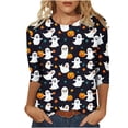 thumbnail image 1 of Riecok Halloween for Women Shirt 3/4 Sleeve Crewneck Funny Ghost Printed Tunic Tops Loose Casual Blouses Multicolor 5XL, 1 of 4