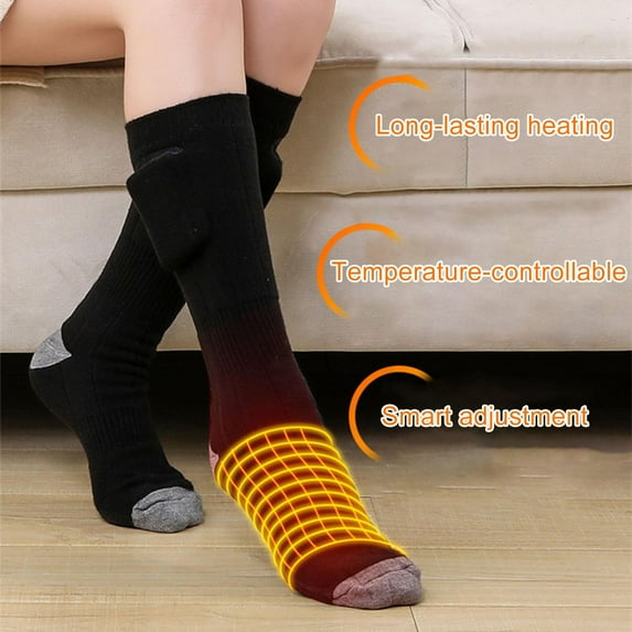 Riecok Heated Socks for Women Lightweight Cushioned Crew Socks Knee High Stretched Winter Warm Socks for Cold Weather