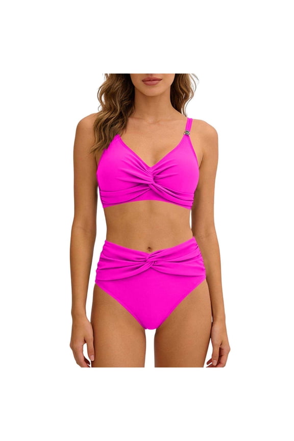 High Waisted Bikini Sets for Women Plus Size Two Piece Bathing Suits Solid Backless Swimsuits Beach Sporty Swimwear