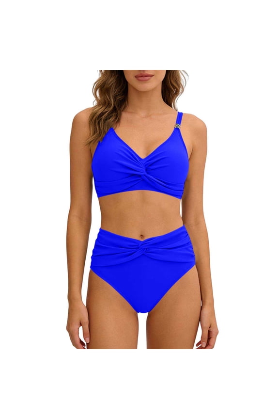 High Waisted Bikini Sets for Women Plus Size Two Piece Bathing Suits Solid Backless Swimsuits Beach Sporty Swimwear