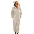 thumbnail image 1 of Riecok Hooded Jumpsuit Pajamas Cozy Soft Double-sided Warm Bathrobe Zipper Ear Hat Thickened Jumpsuit Pajamas Beige L, 1 of 5